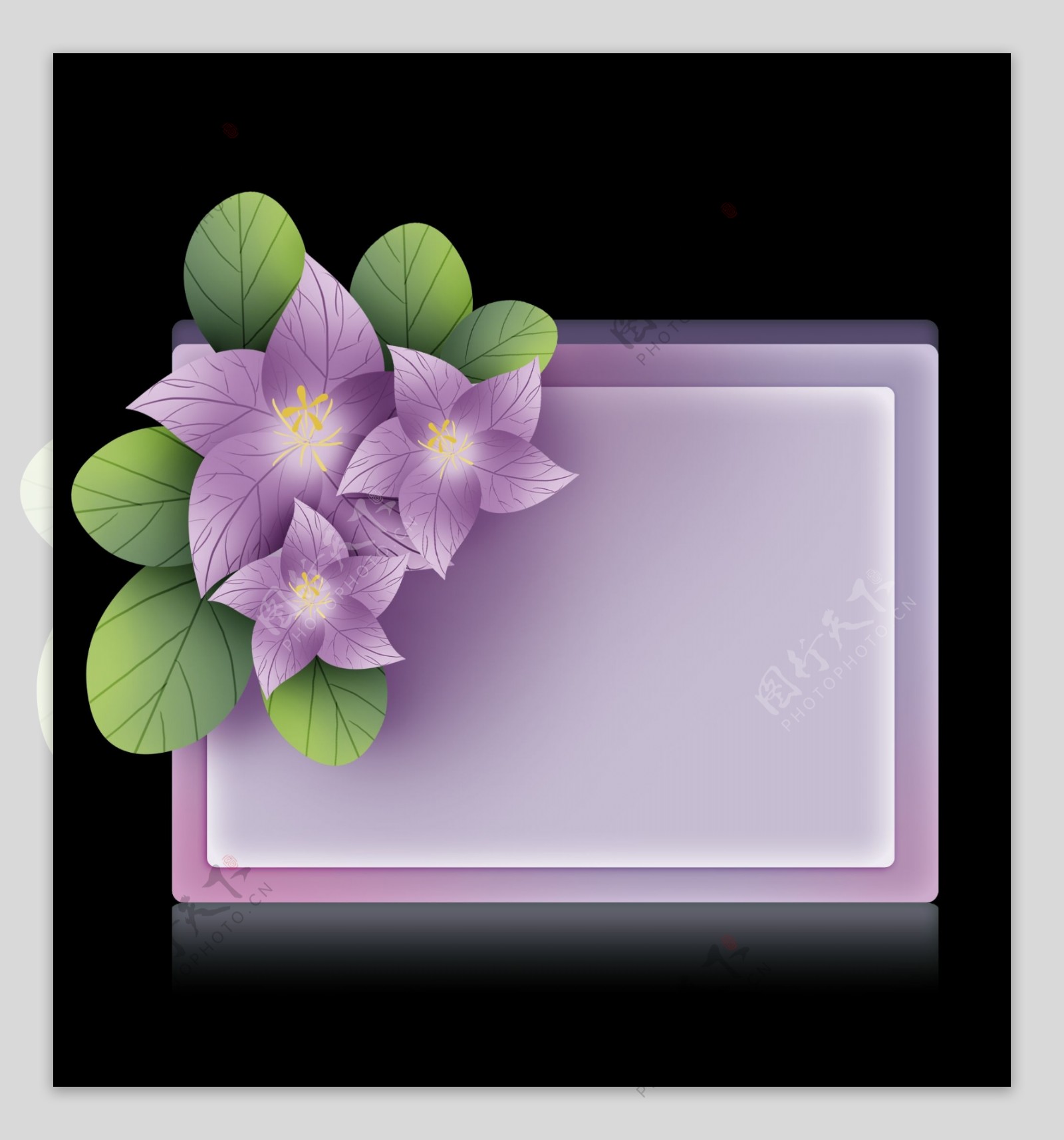 立体紫色花朵标题框