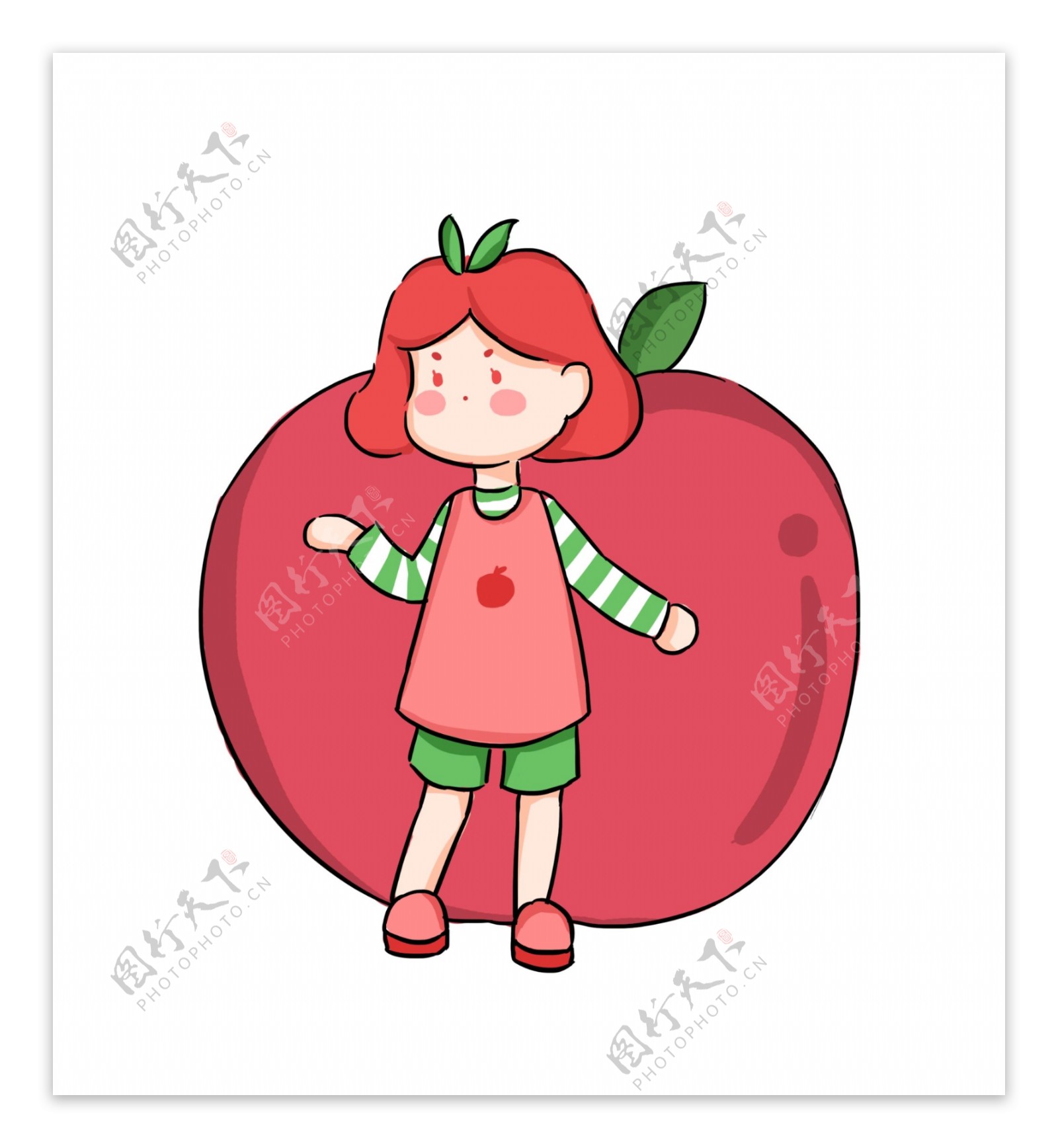 夏日苹果女孩拟人水果卡通创意