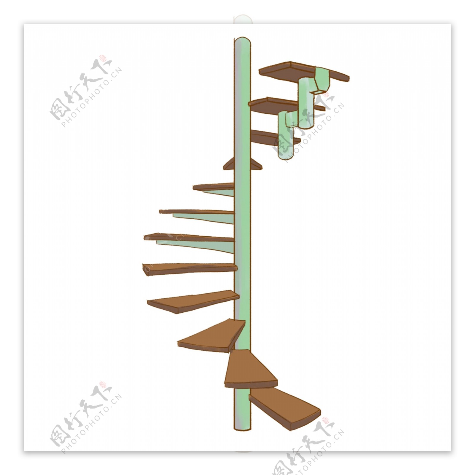 绿色柱子楼梯插图