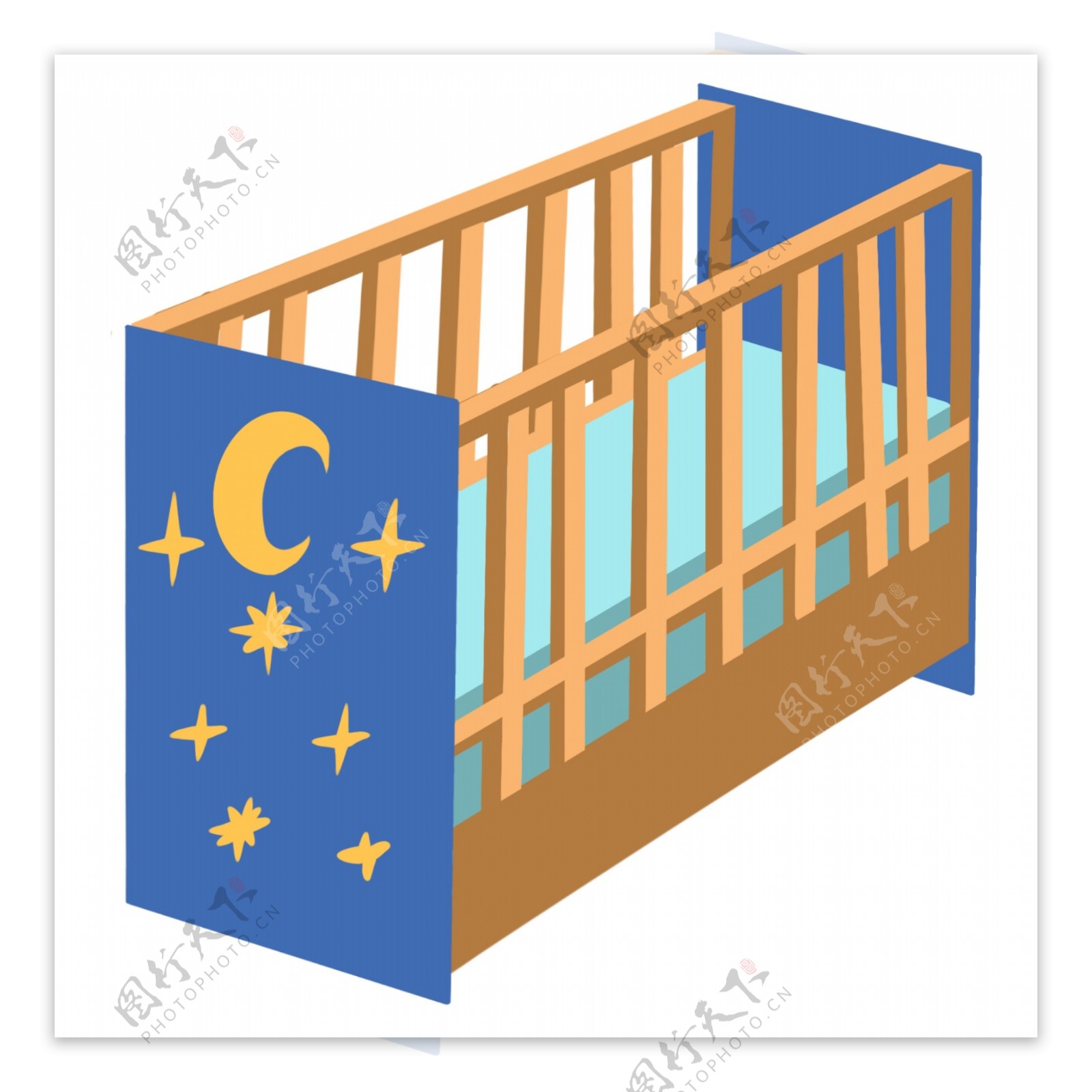 木质安全婴儿床插画