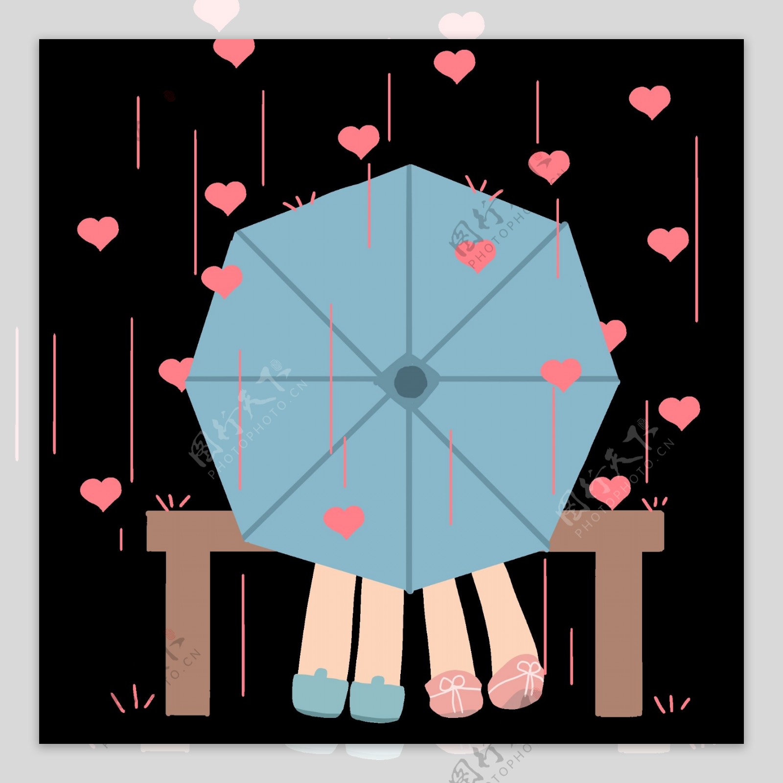 蓝色撑开的雨伞插图