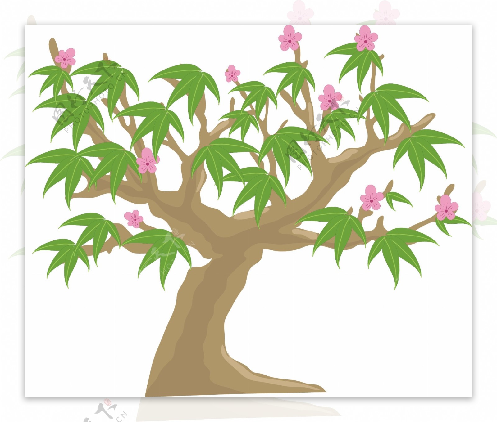 粉色小花树木插画