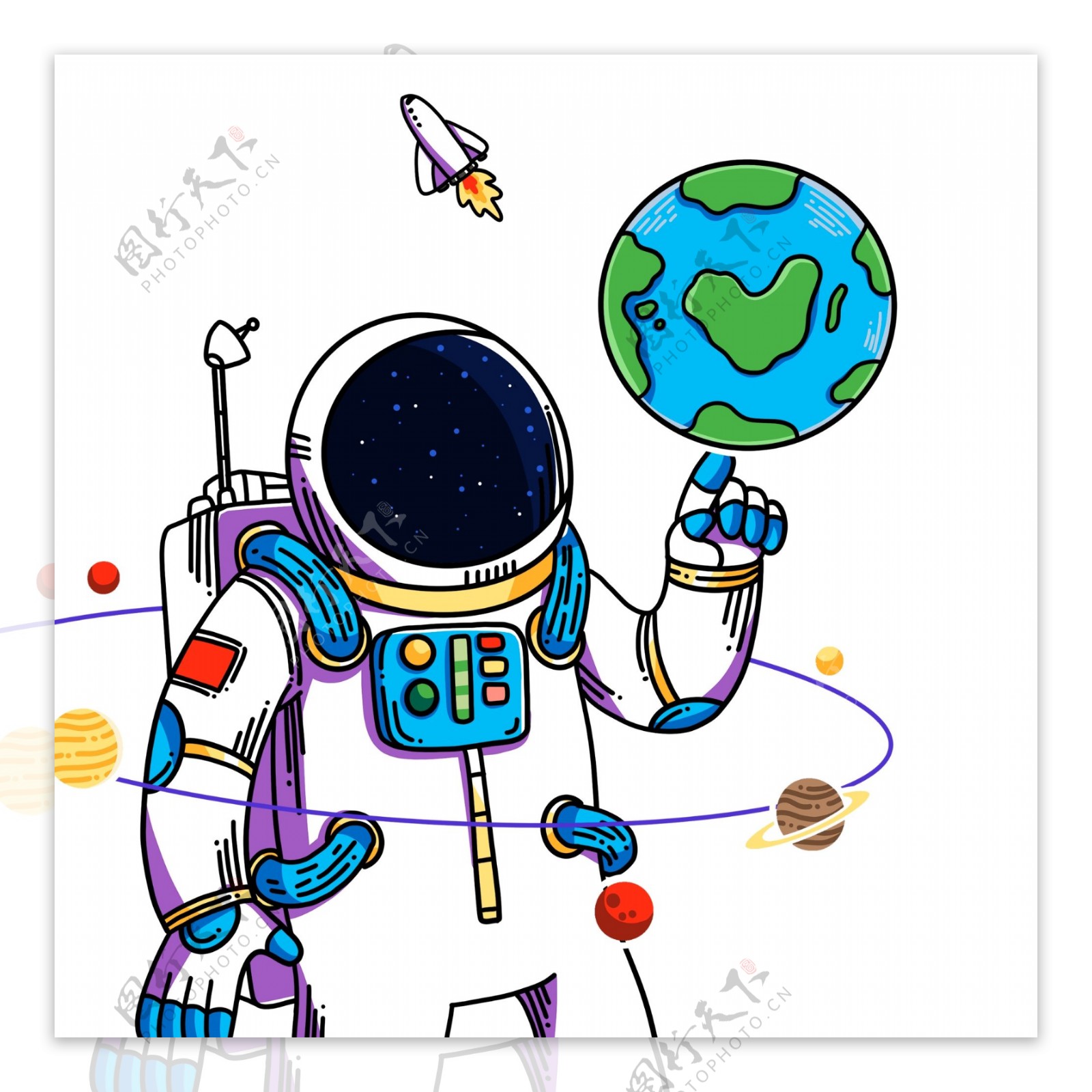 彩绘拿着地球的宇航员插画设计