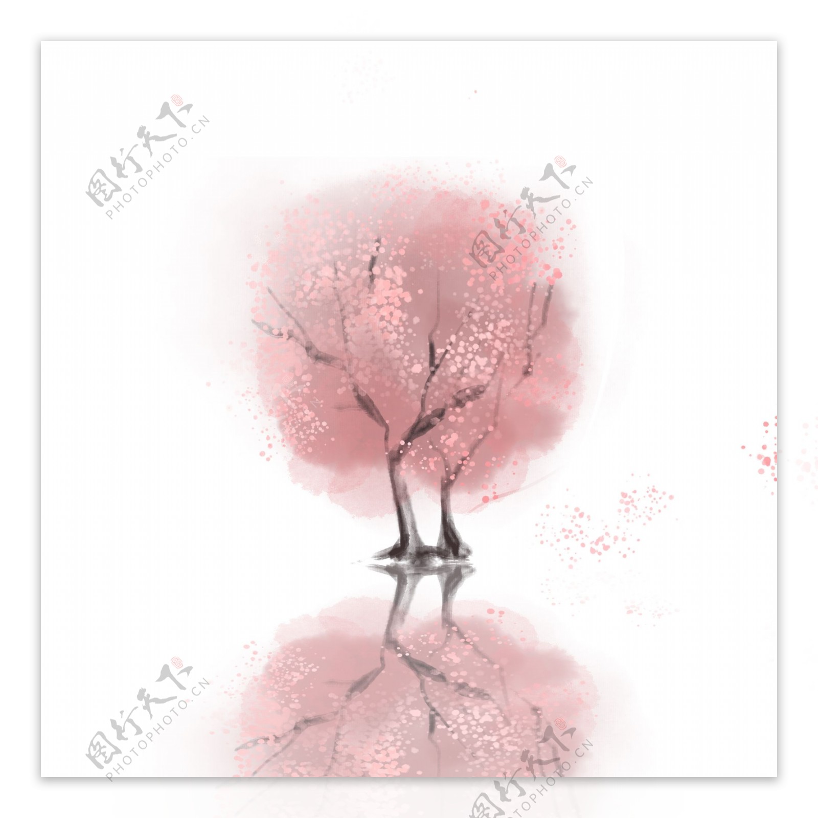 水彩唯美一颗桃花树设计