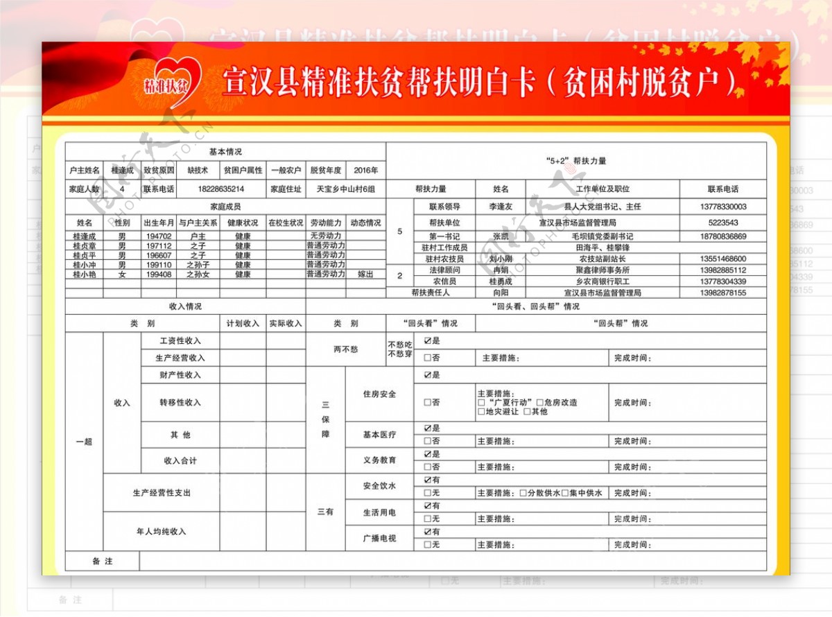 精准扶贫帮扶明白卡