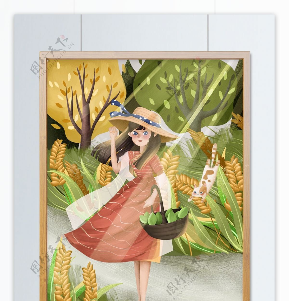 芒种女孩在稻田旁吃青梅