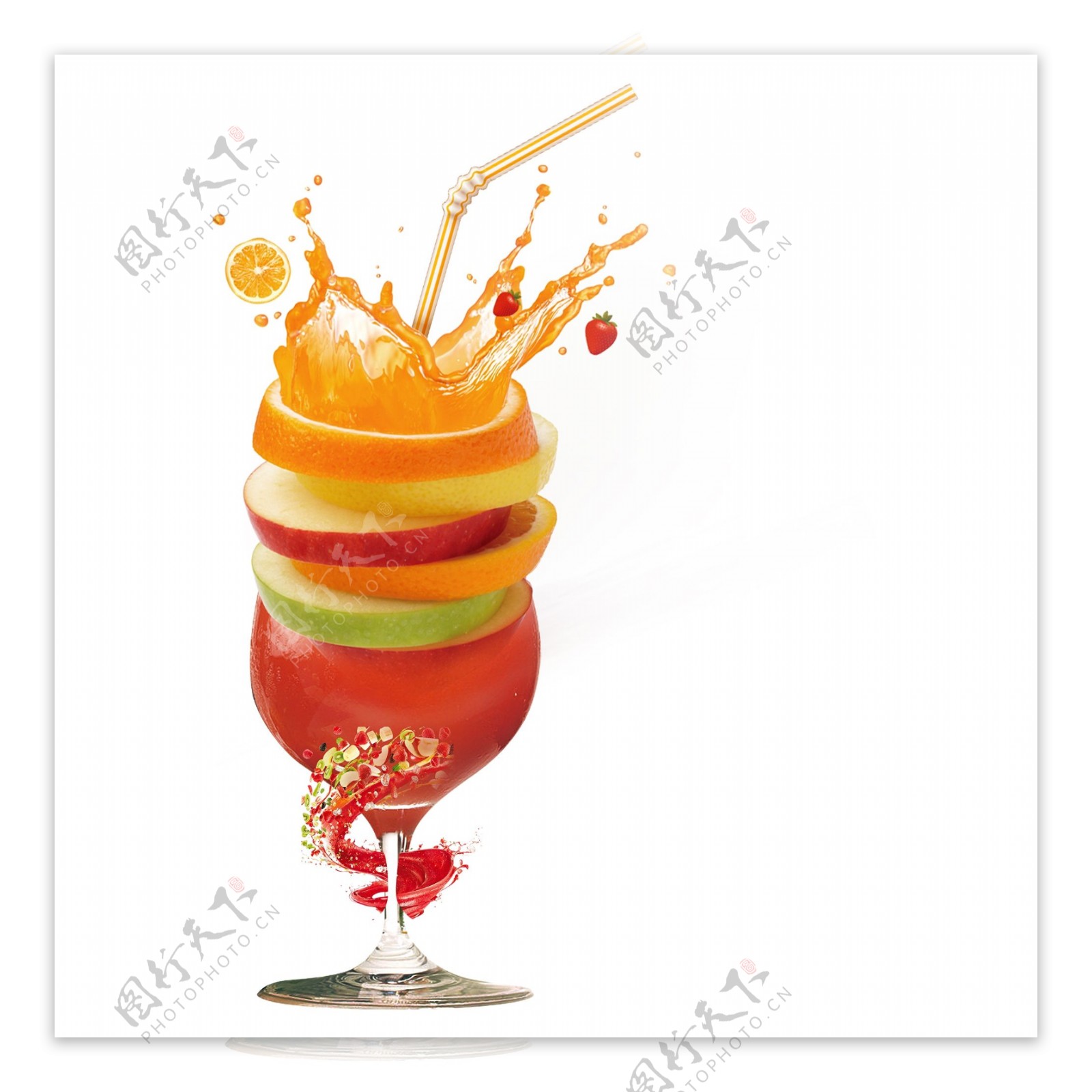 手绘饮料杯上的果汁设计元素