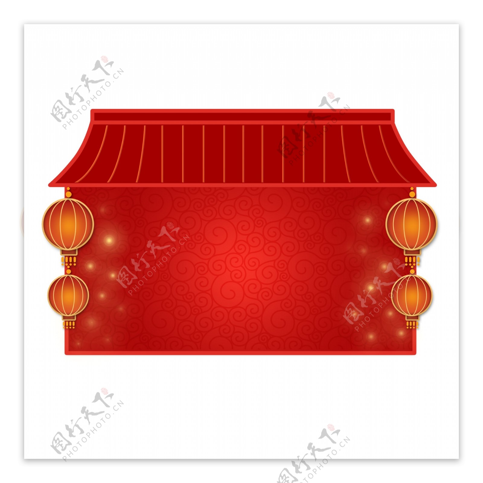 红色房屋灯笼春节喜庆中国风边框
