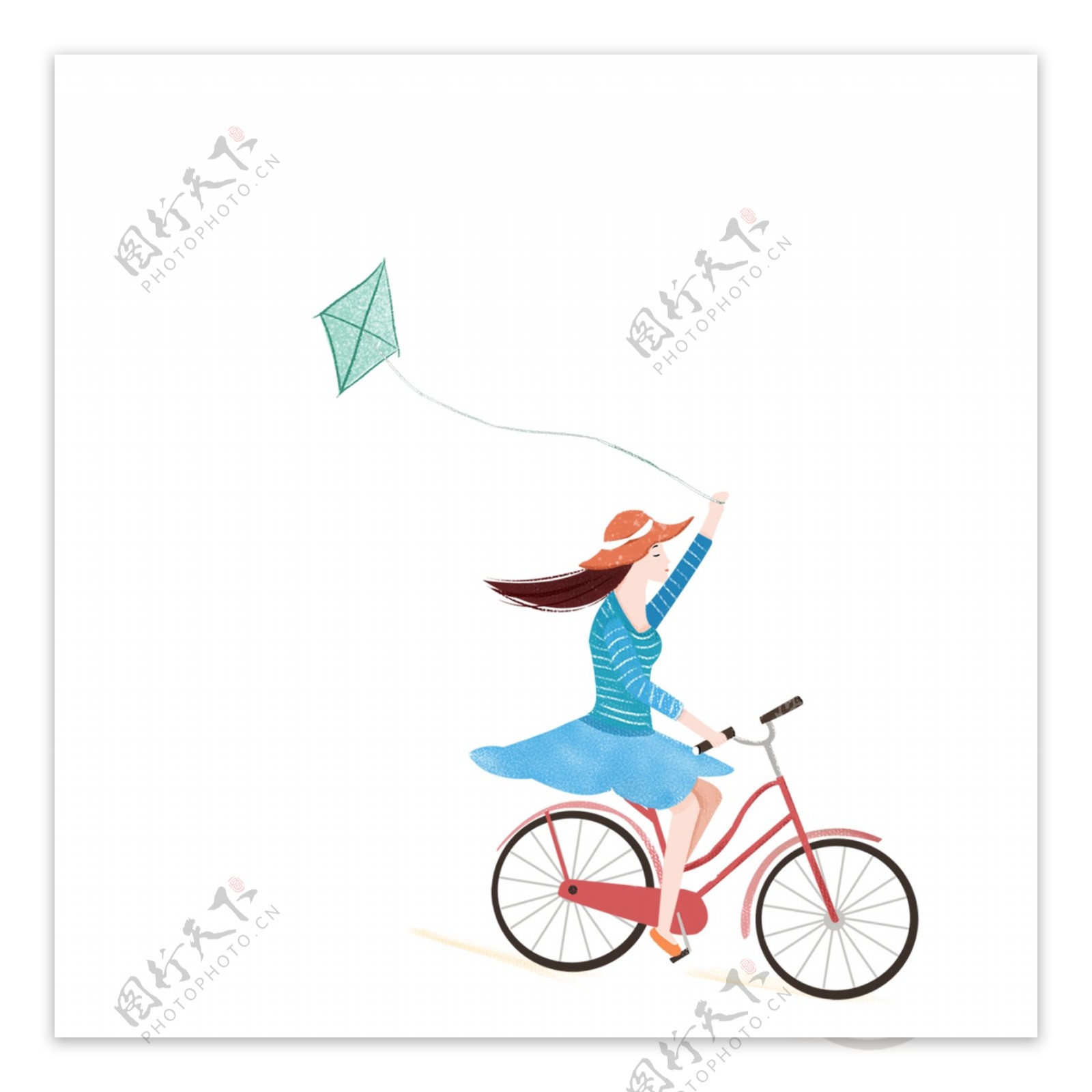 春天一个女孩在户外骑自行车放风筝插画_站酷海洛_正版图片_视频_字体_音乐素材交易平台_站酷旗下品牌