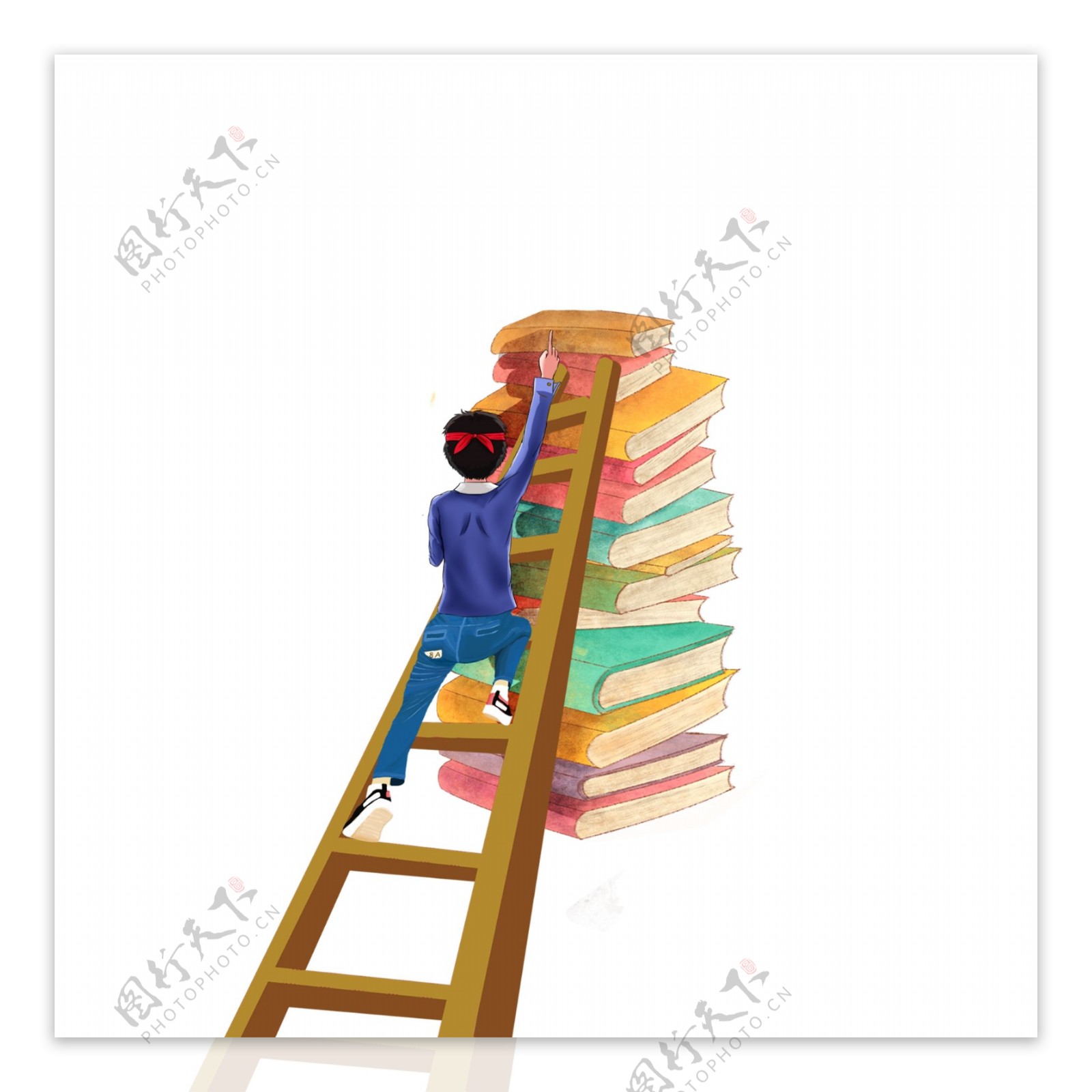 爬上书梯阅读日图案元素