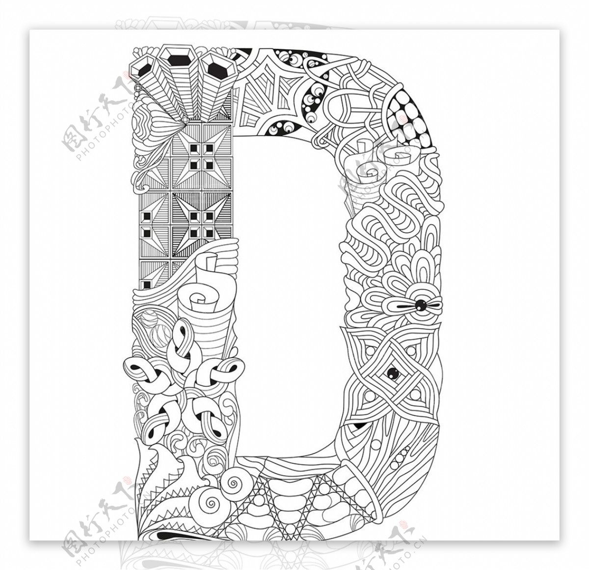 抽象创意花纹字母D