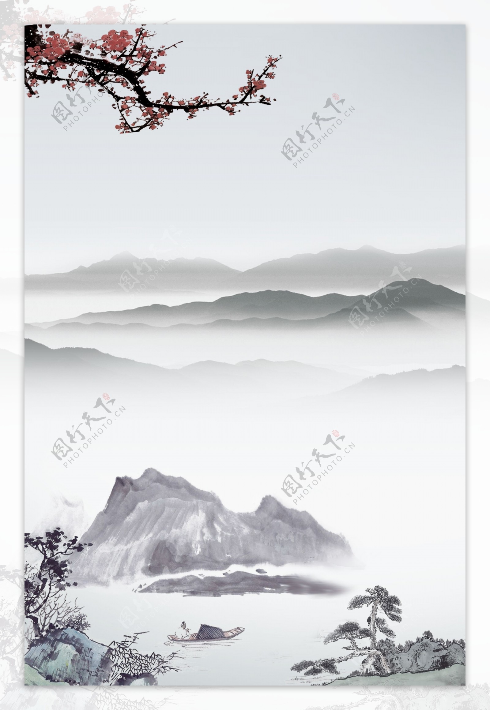 中国风复古水墨山水画背景
