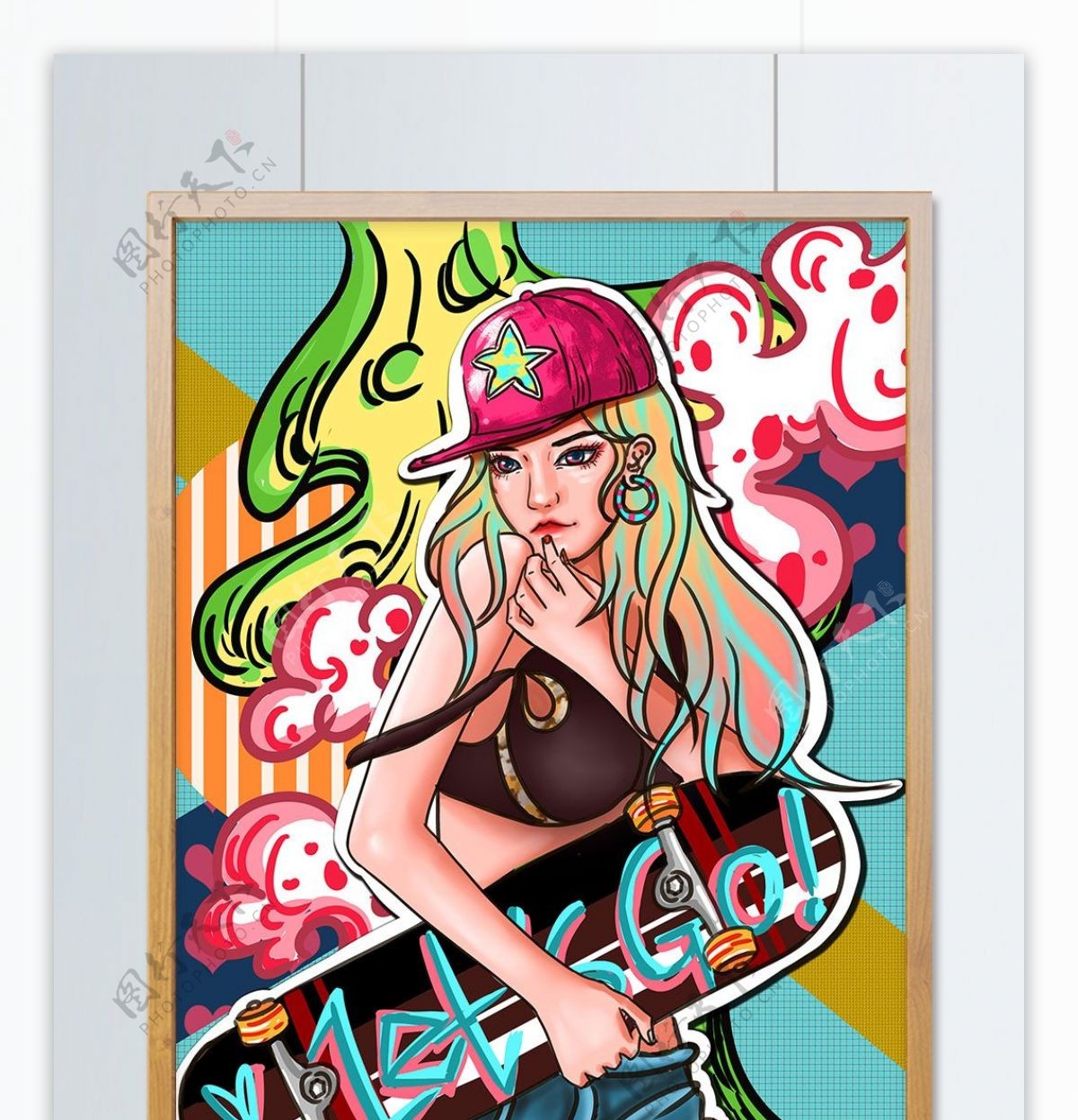 滑板女孩酷涂鸦pop运动炫彩波点波普内衣
