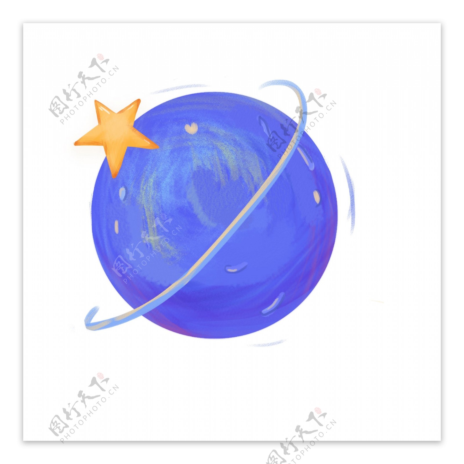 卡通蓝色星球和星星免扣图