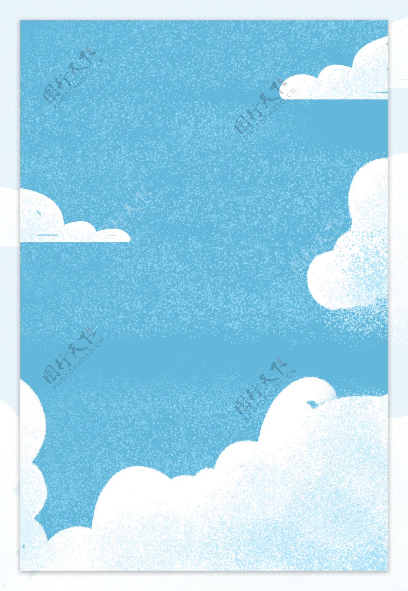 蓝色手绘卡通蓝天白云广告背景