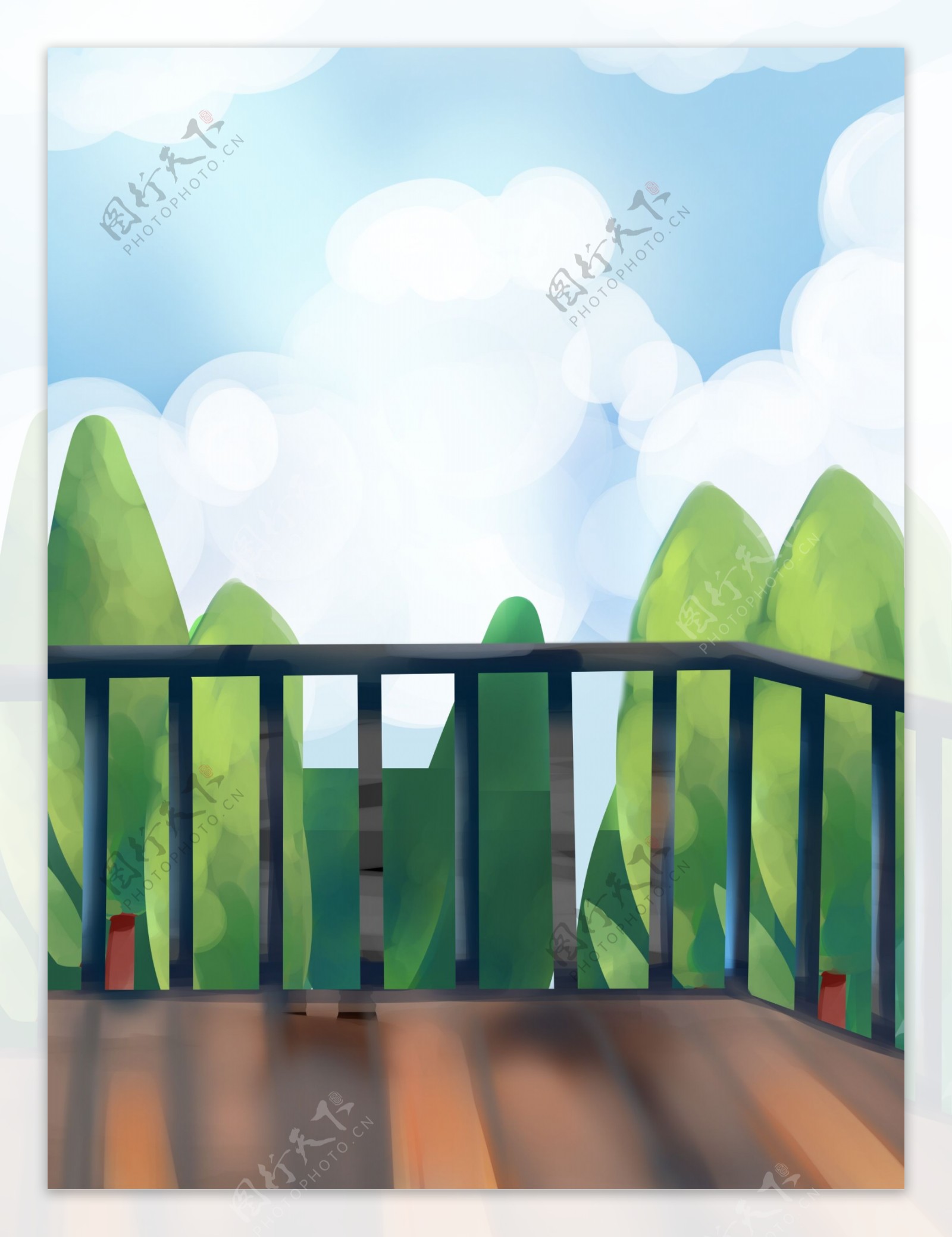 清新夏季绿叶护栏背景设计