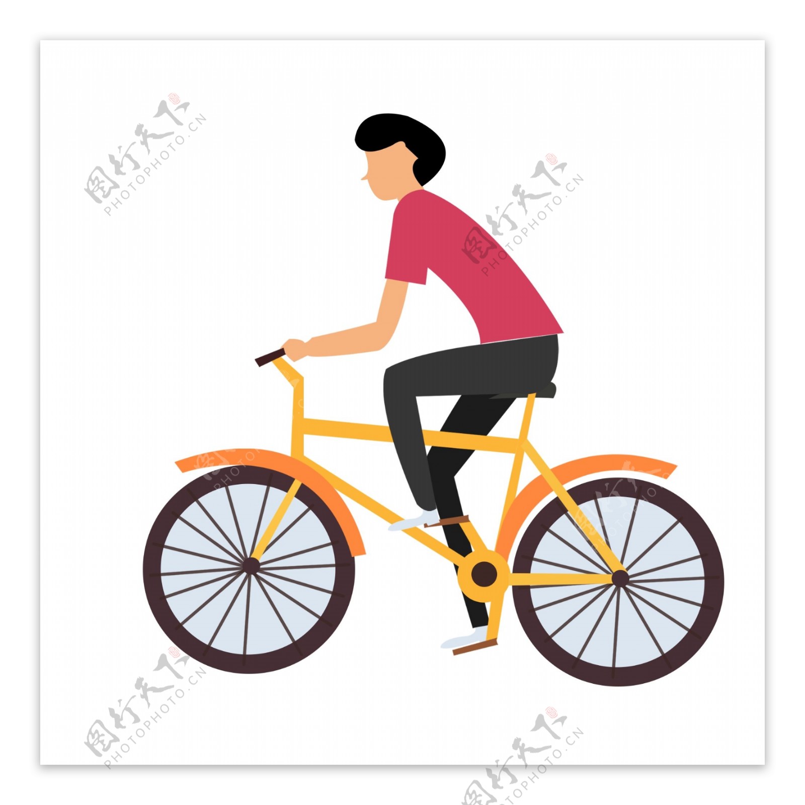卡通骑行骑自行车的男孩