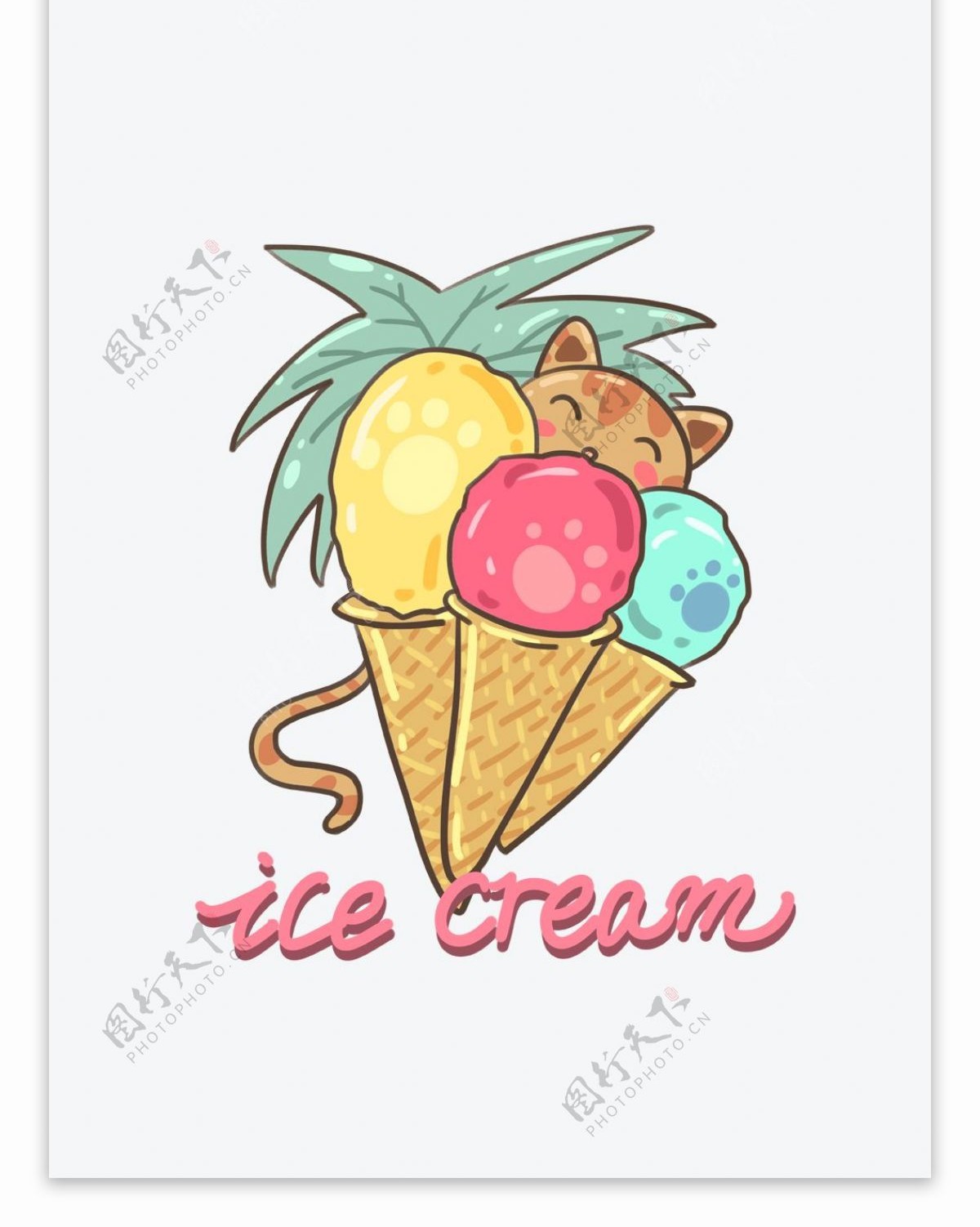 帆布袋包装夏日系列冰激凌和猫咪可爱卡通