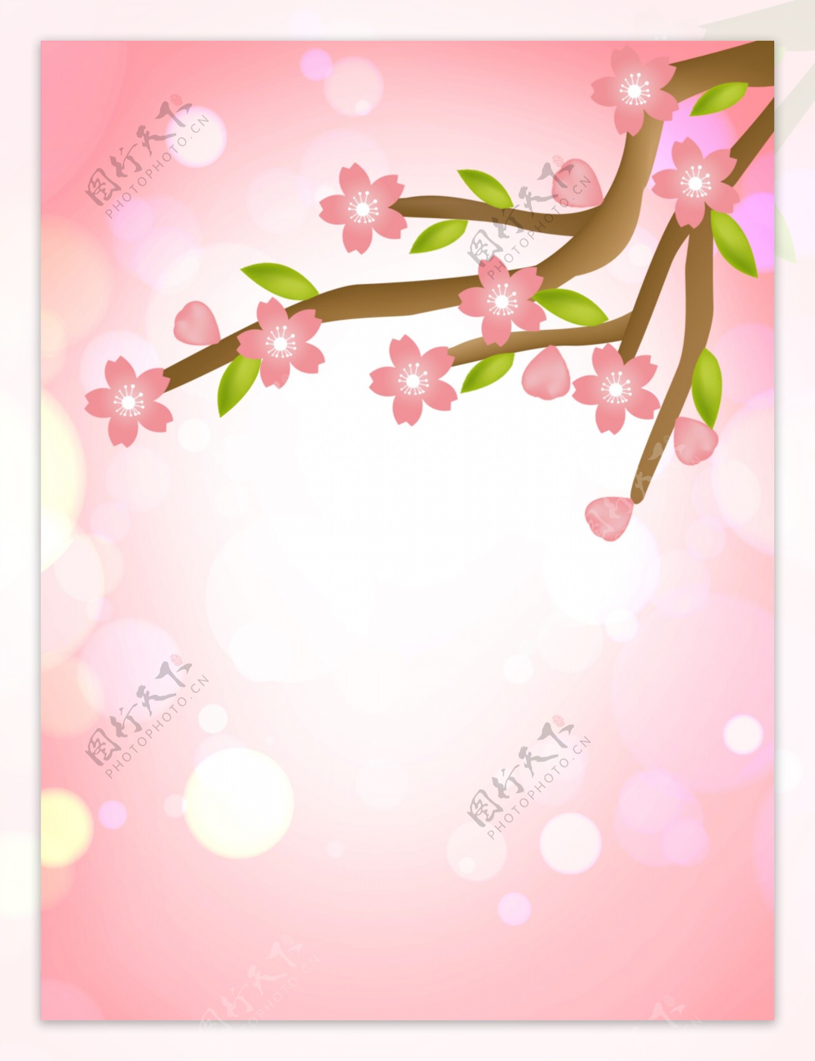 春季粉色渐变花朵樱花树创意唯美背景设计