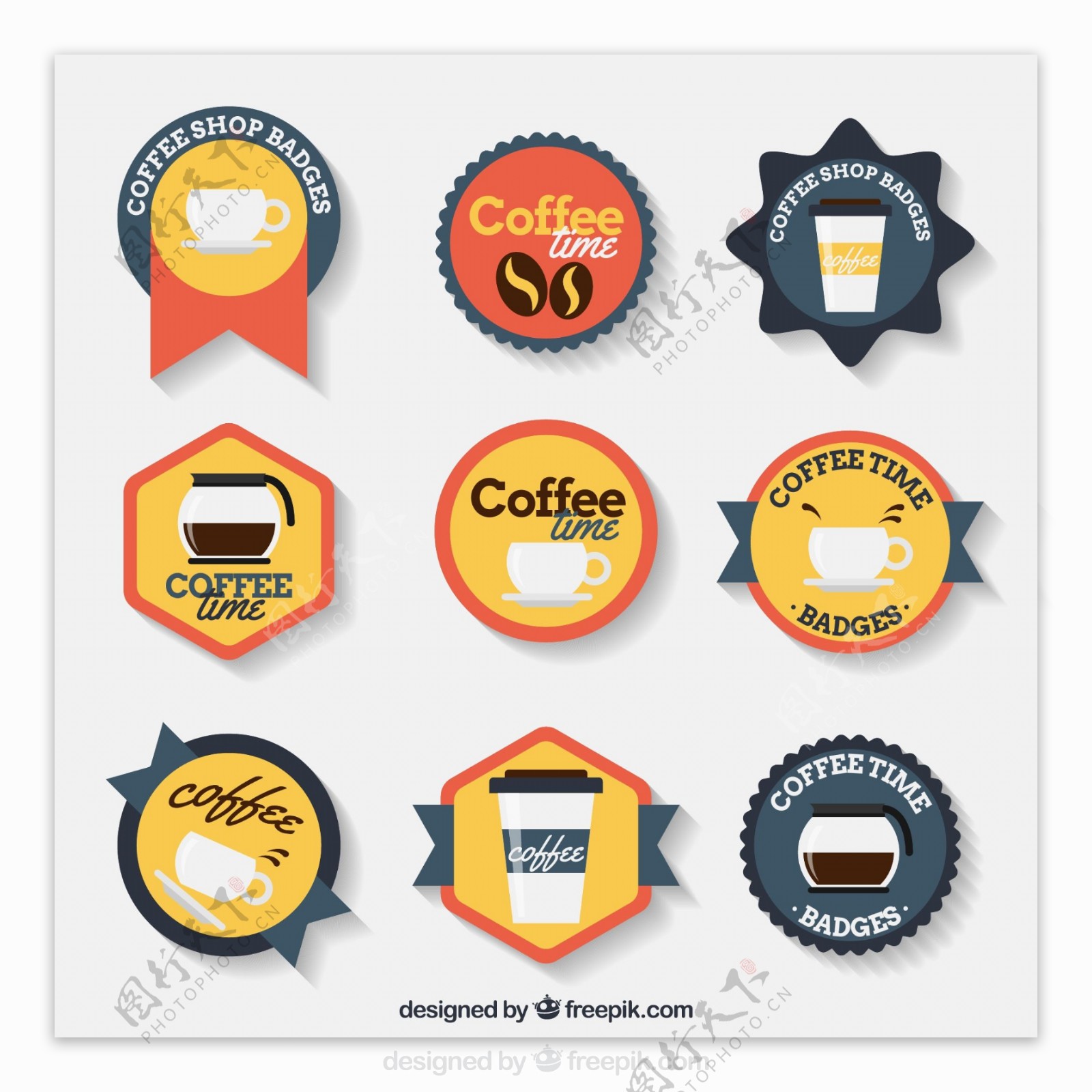 9款彩色咖啡徽章矢量素材