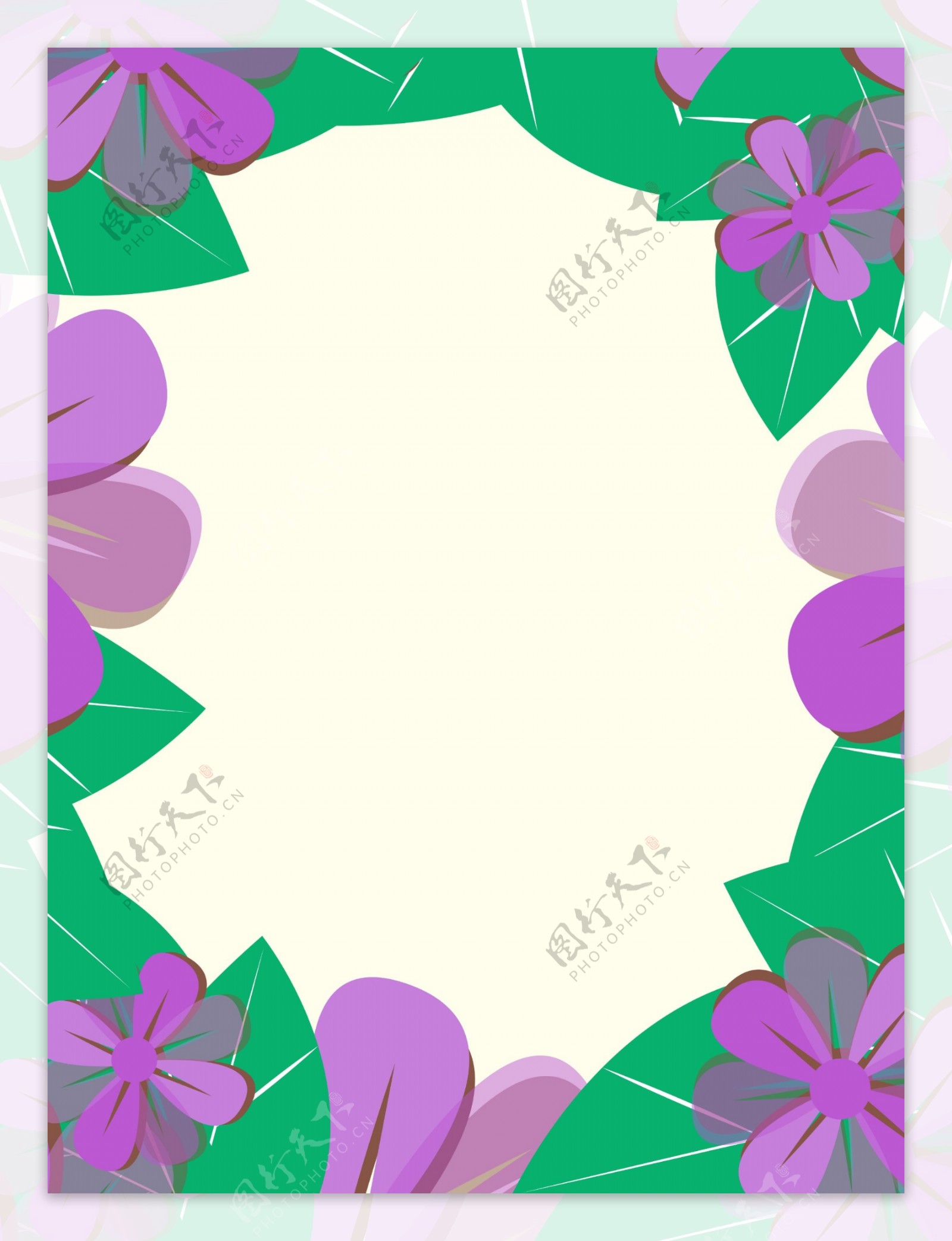 简洁大方紫色叶子边框背景