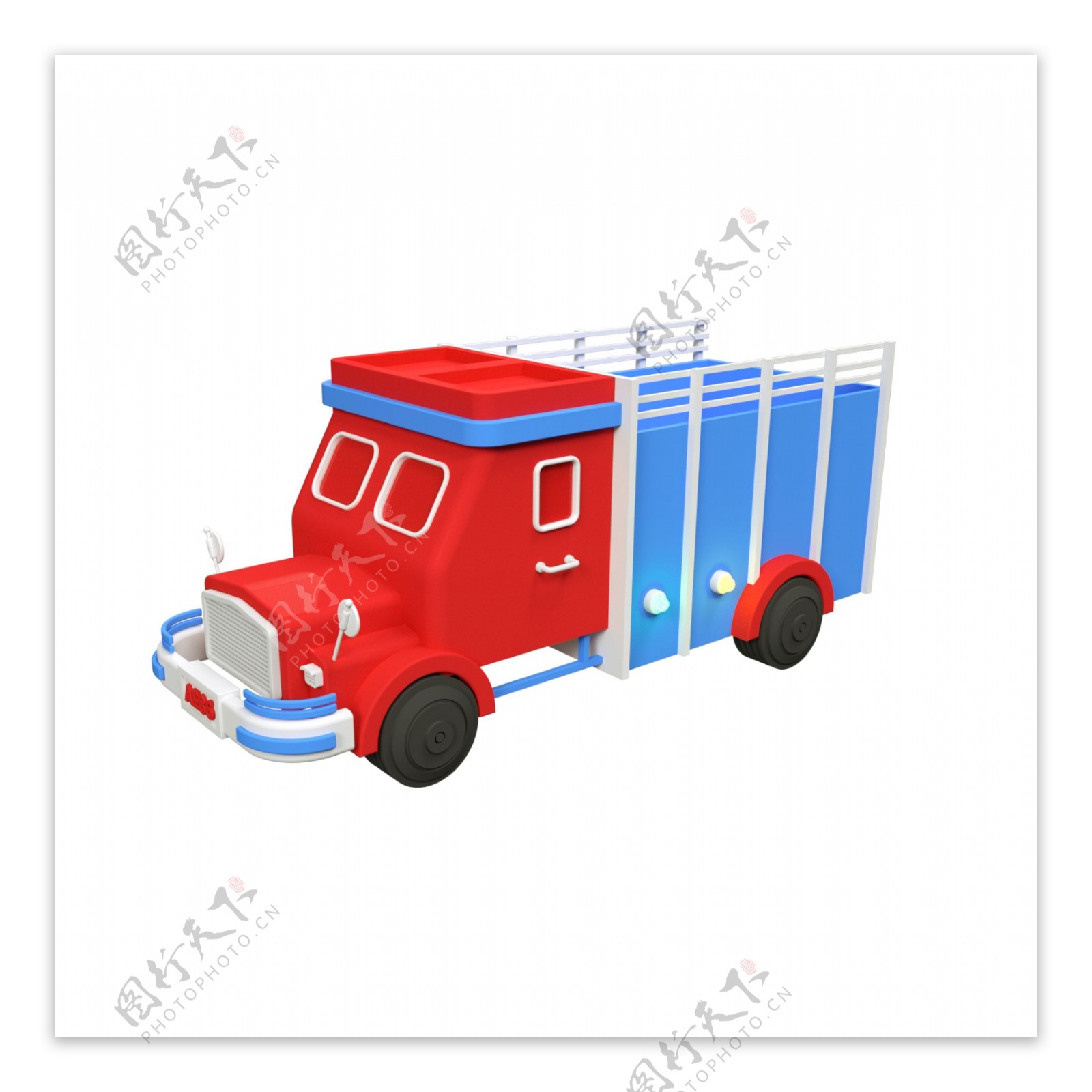 C4D卡通红蓝小卡车3D模型