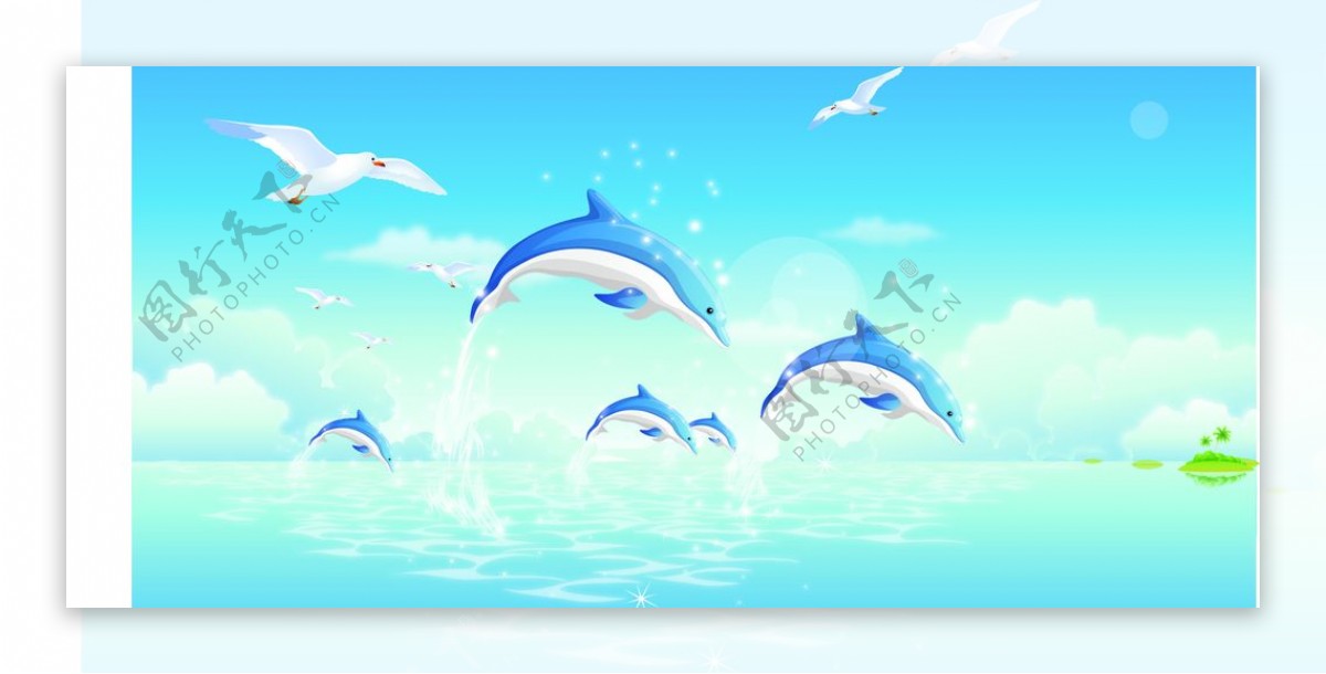 海鸥海豚蓝天白云