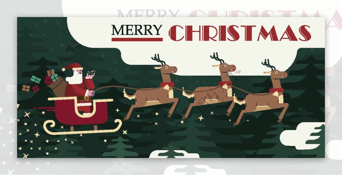 创意圣诞节圣诞老人和驯鹿车