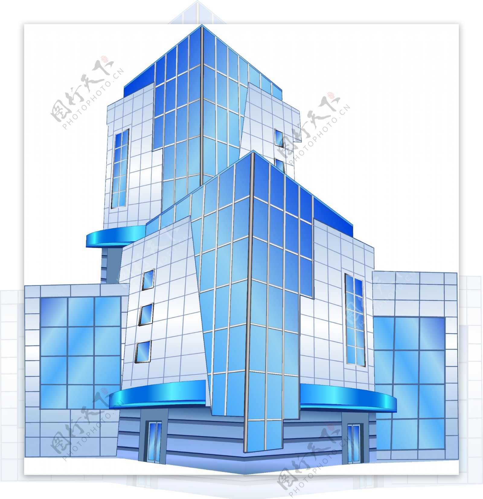 蓝色办公区写字楼建筑设计素材