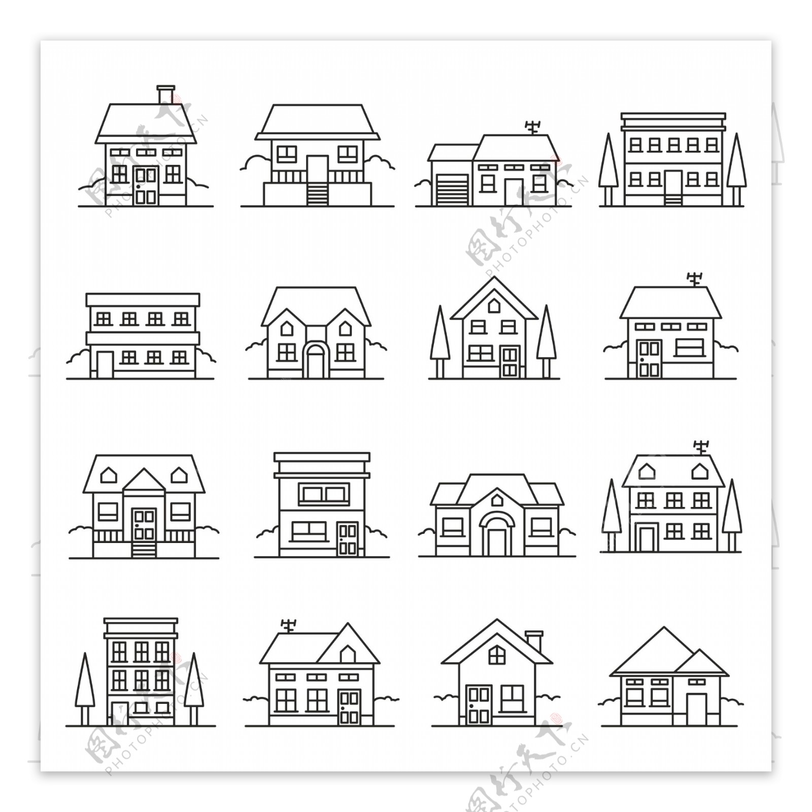 线条建筑房屋剪影背景图标