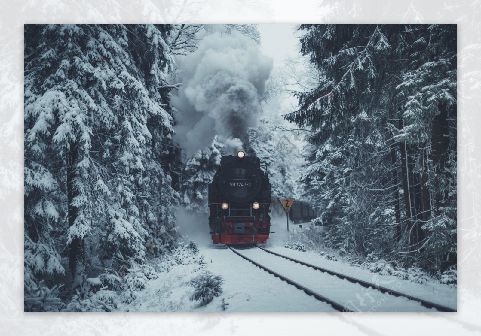 冬天火车轨道森林树木