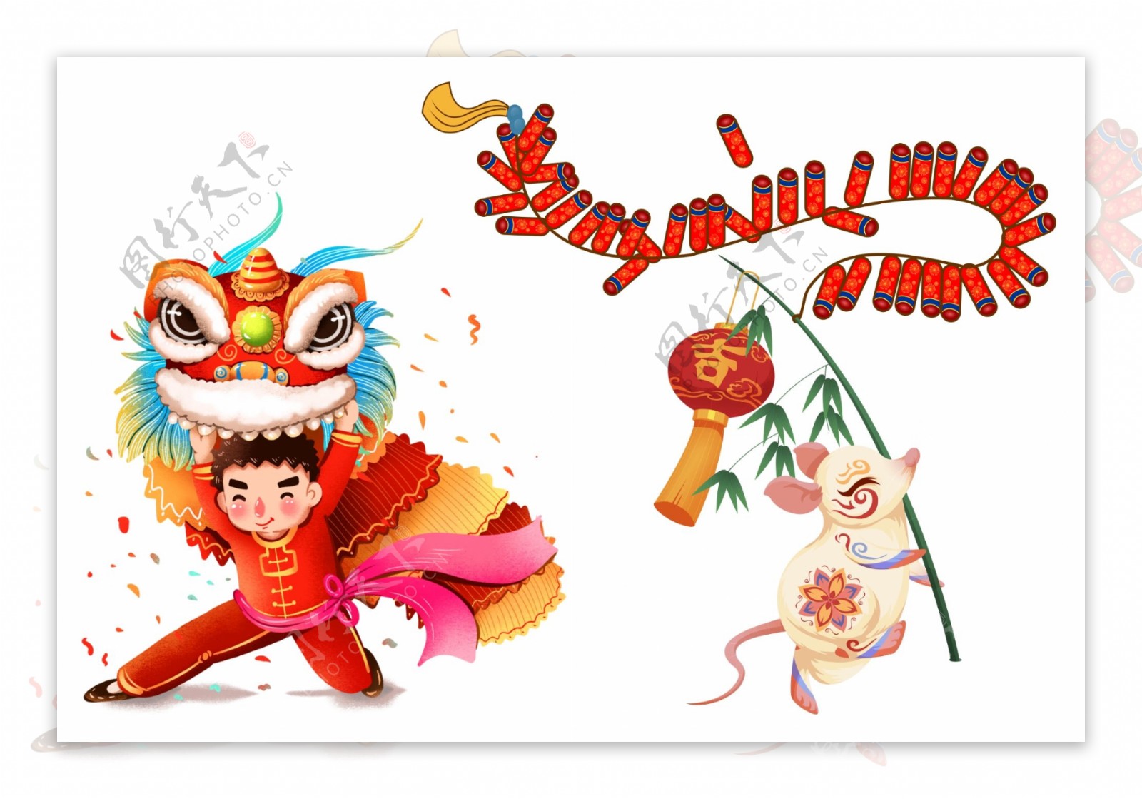 春节舞狮子新年传统民俗舞狮