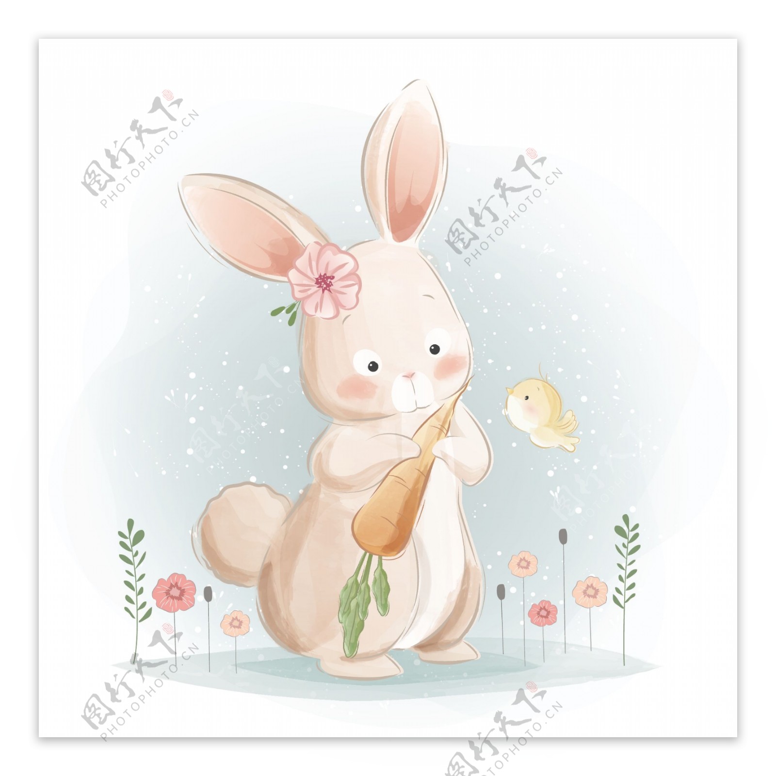 手绘可爱粉色小兔子