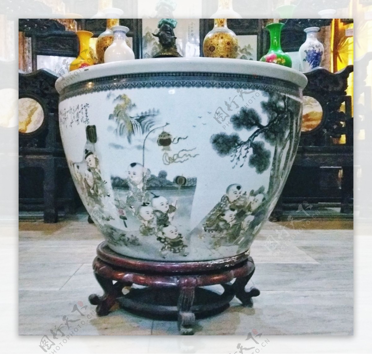 水缸中式鱼缸陶瓷木托架
