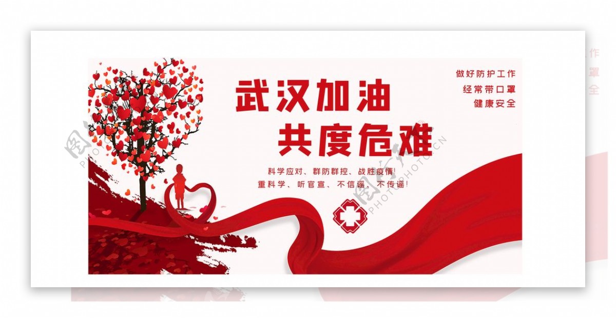 武汉加油爱心红十字红色温馨展板