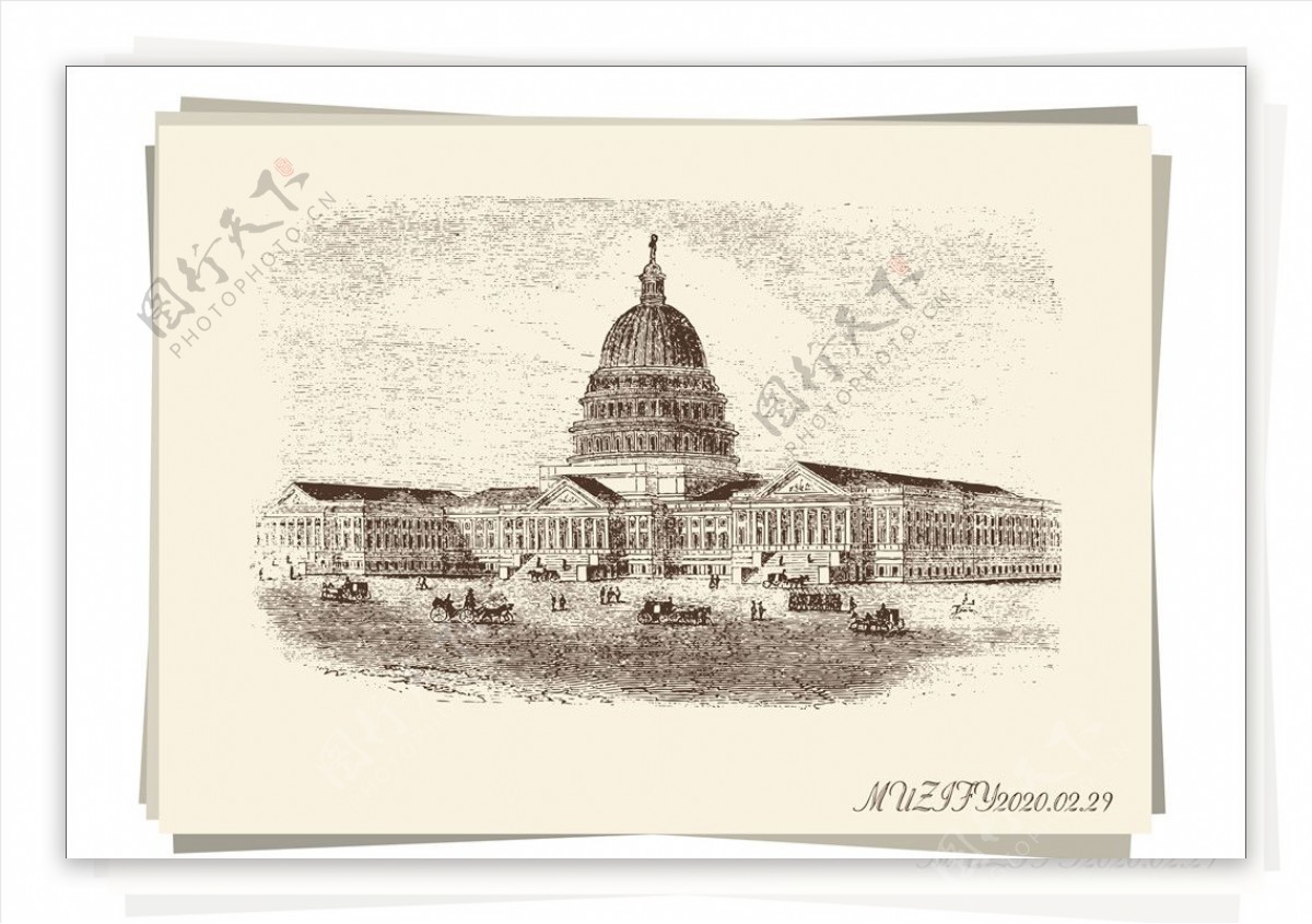 国会大厦手绘稿