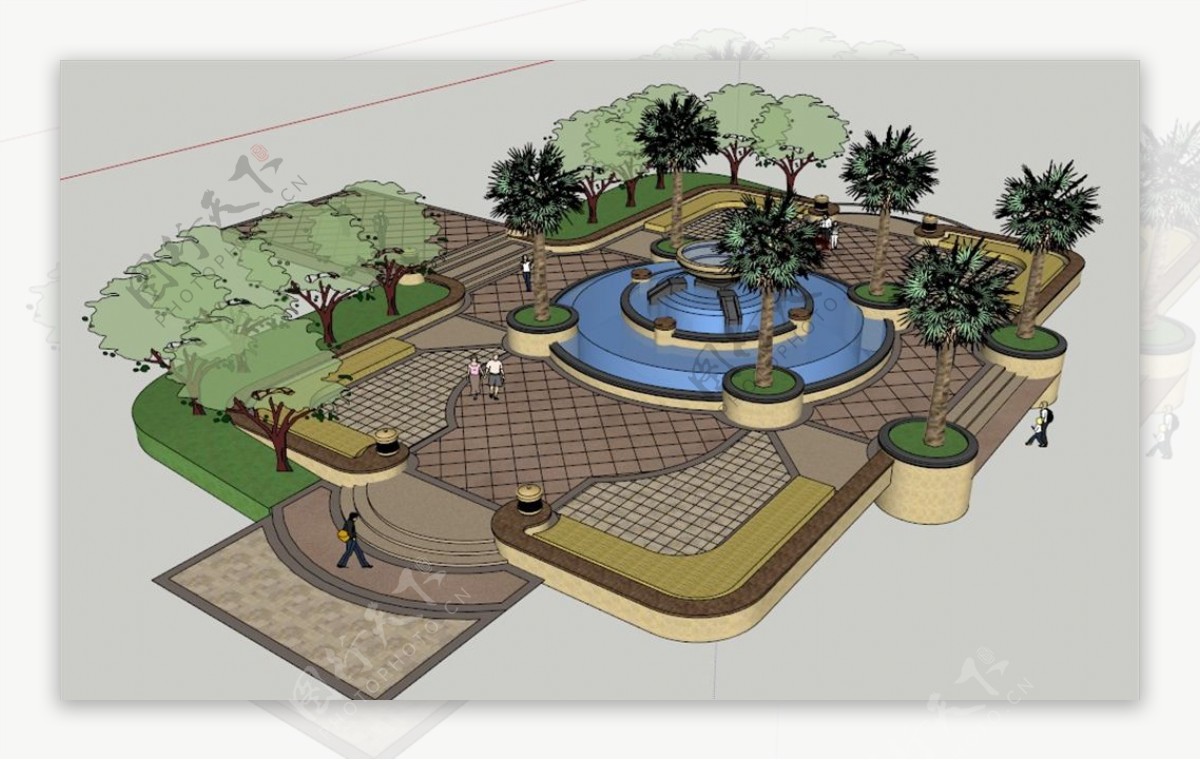 简单喷泉街心公园节点景观设计效