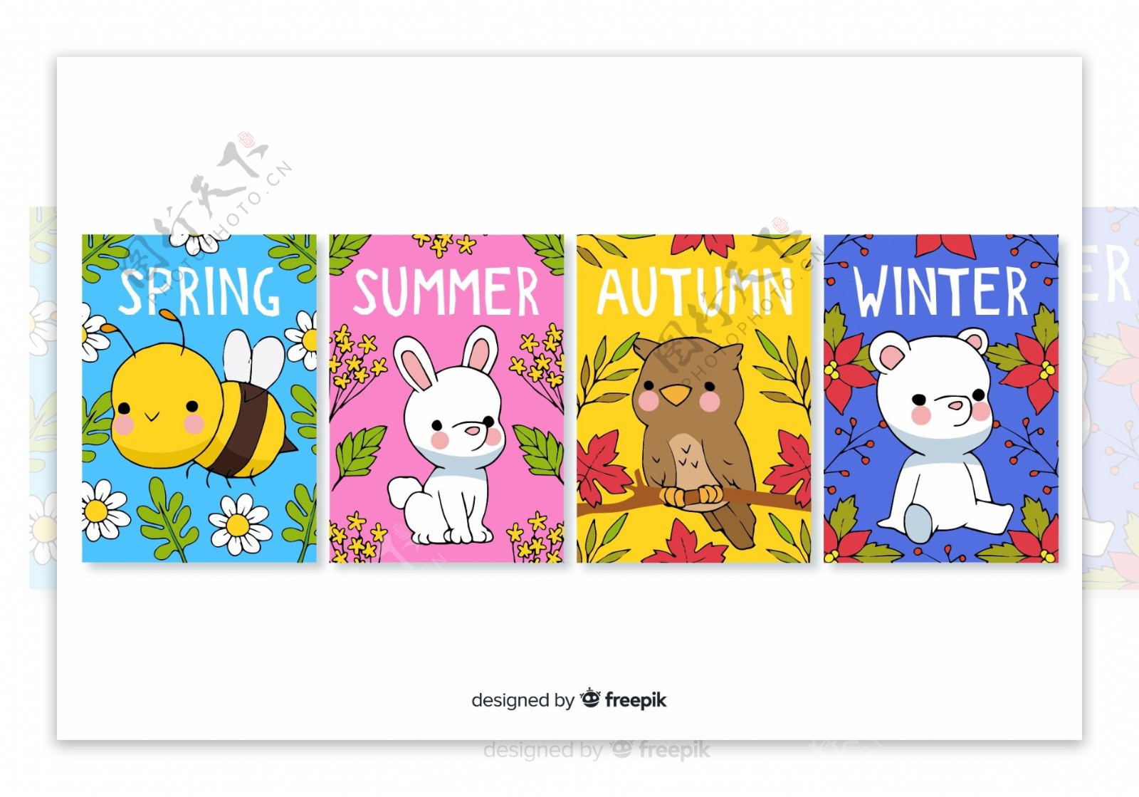 4款可爱四季动物卡片
