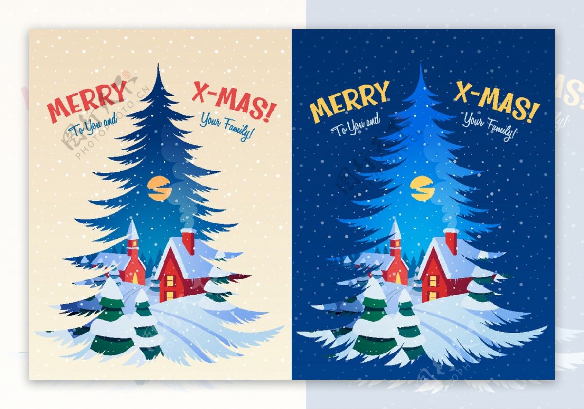 卡通圣诞节素材圣诞树背景设计