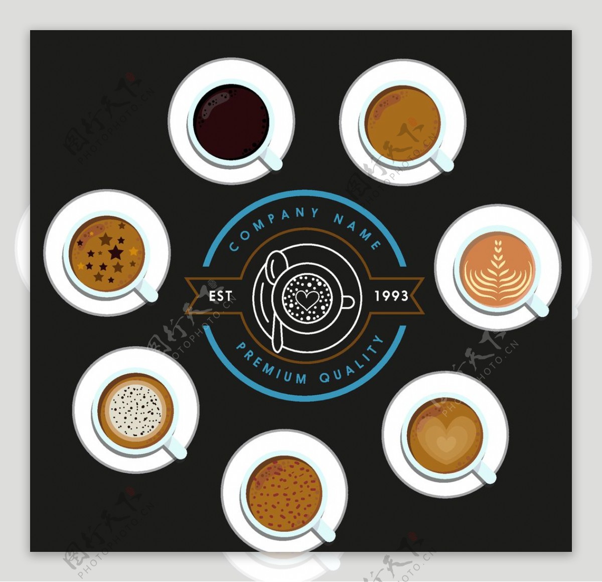 7款美味咖啡俯视图