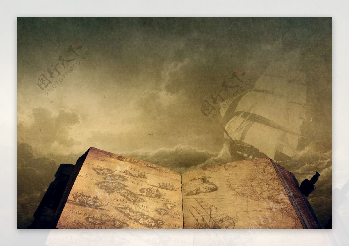 帆船本书地图船舶古董