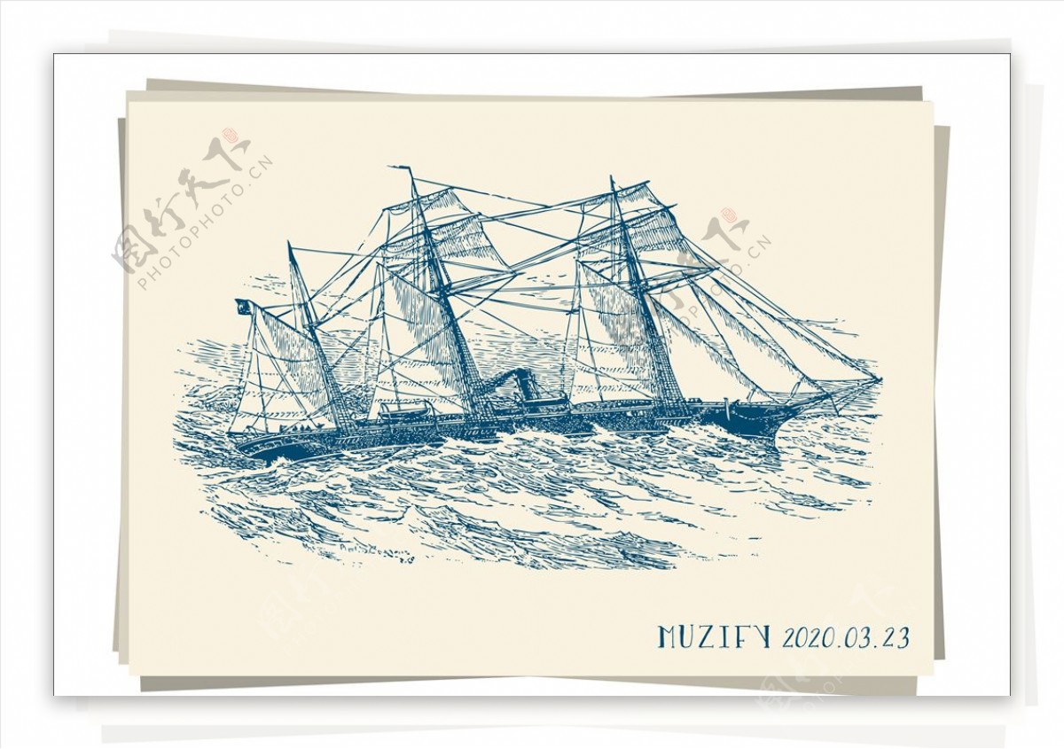 舰船邮轮手绘稿
