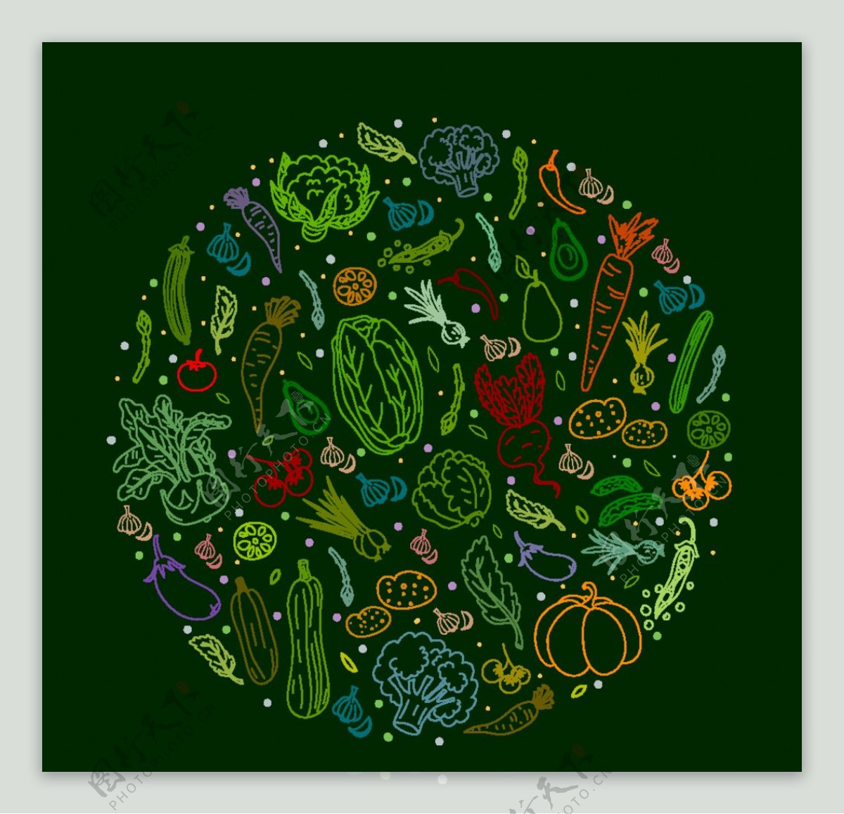 彩色蔬菜组合圆形