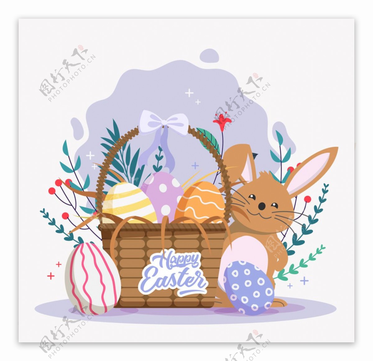 复活节彩蛋篮子兔子