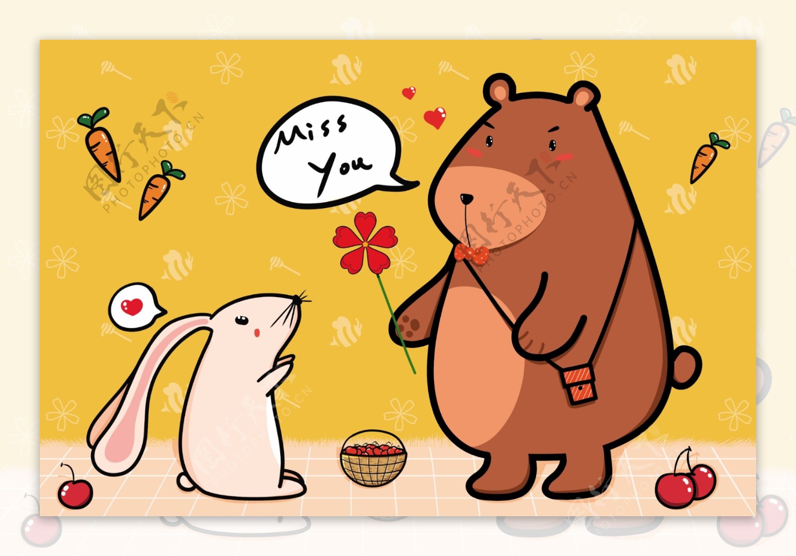 卡通地毯熊和兔子