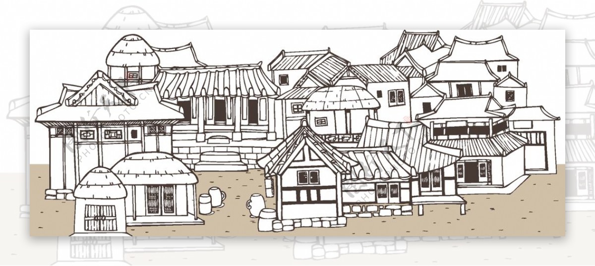 中式建筑物插画
