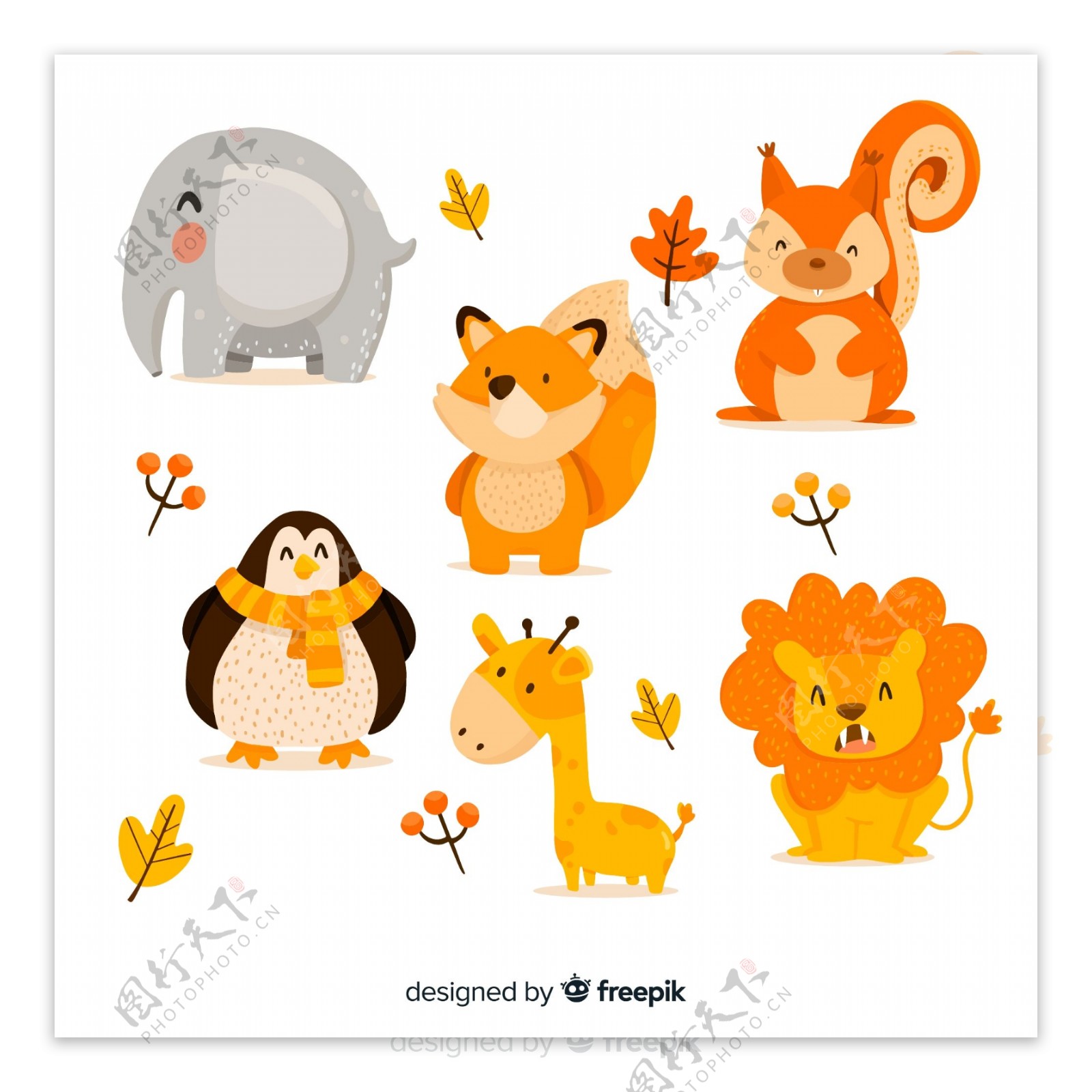 6款可爱动物秋季动物设计矢