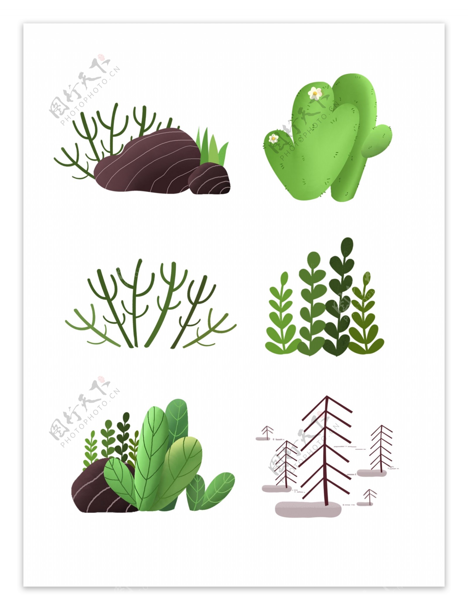 手绘绿叶植物插画素材图