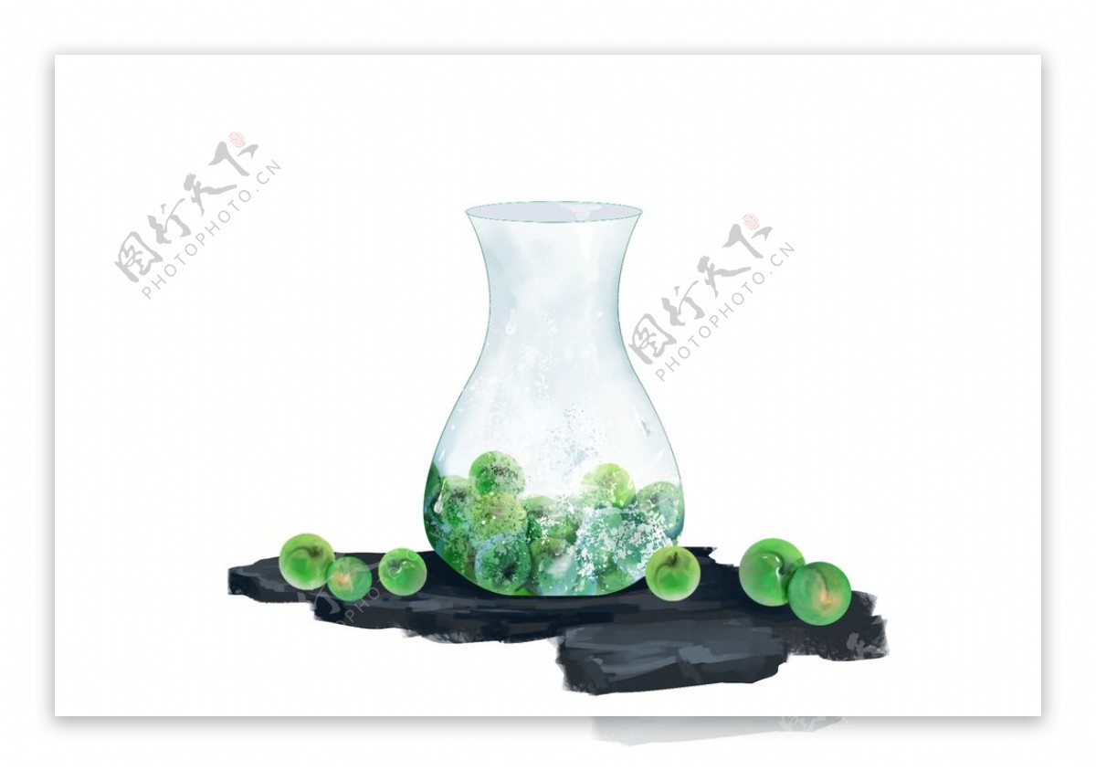 瓶子绿色夏季玻璃珠立体合成素材