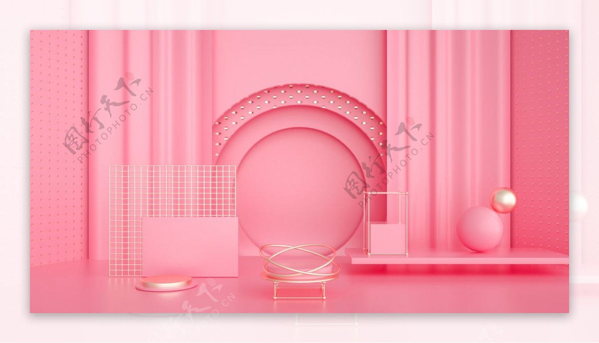 粉色立体主题海报背景素材